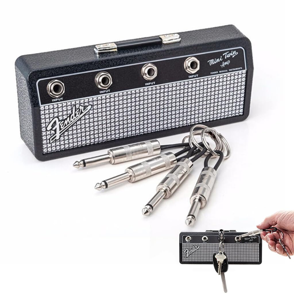 HASTHIP Guitar Amp Key Holder with 4 Guitar Plug Keychains and 1 Wall Mounting Kit, Keychains Home Storage Organization Keychain Guitar Plug Hanger, 21.5x4.5x9cm(Black) HASTHIP Guitar Amp Key Holder with 4 Guitar Plug Keychains and 1 Wall Mounting Kit, Keychains Home Storage Organization Keychain Guitar Plug Hanger, 21.5x4.5x9cm(Black)